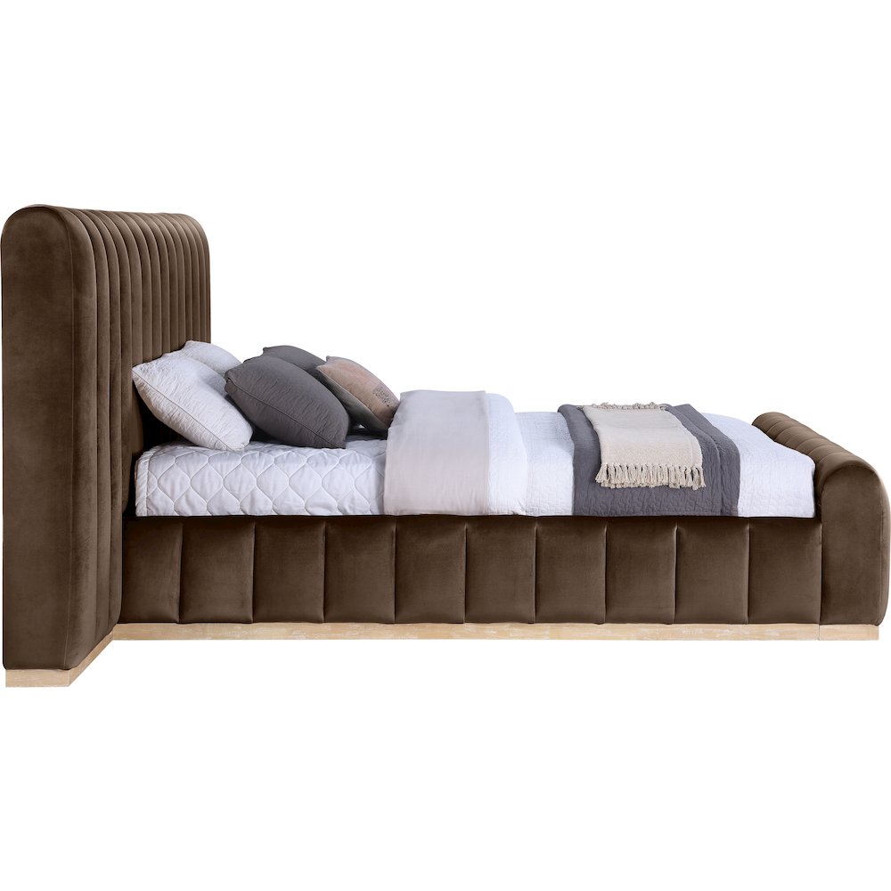 Amara Brown Velvet Upholstered Queen Bed. Picture 8