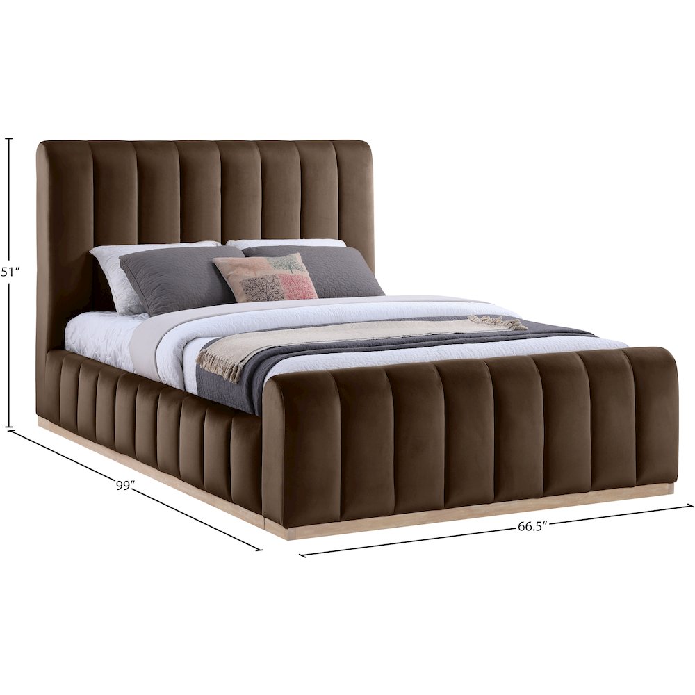 Amara Brown Velvet Upholstered Queen Bed. Picture 9