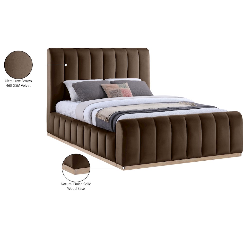 Amara Brown Velvet Upholstered Queen Bed. Picture 10