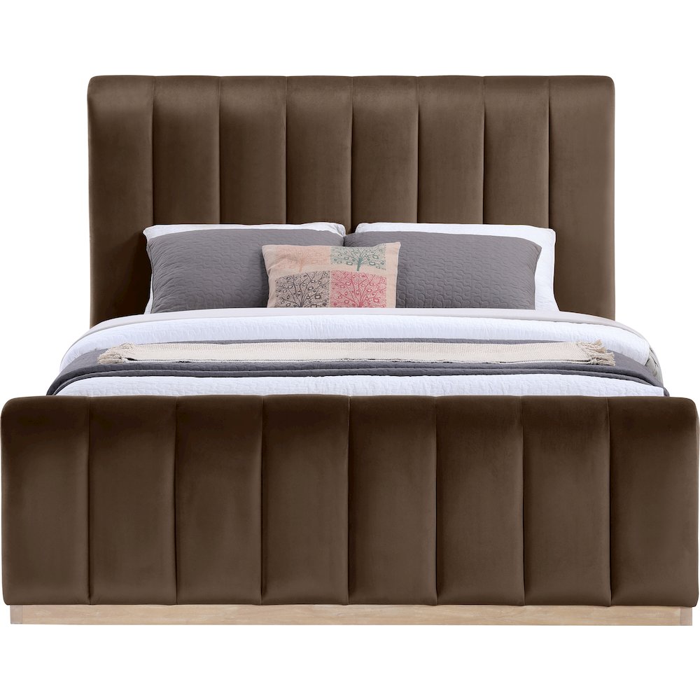 Amara Brown Velvet Upholstered Queen Bed. Picture 2