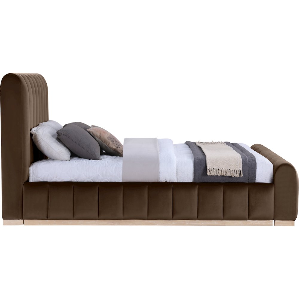 Amara Brown Velvet Upholstered Queen Bed. Picture 8