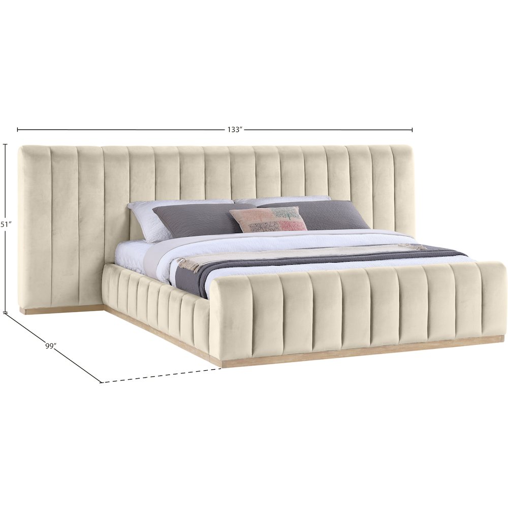 Amara Cream Velvet Upholstered King Bed. Picture 9