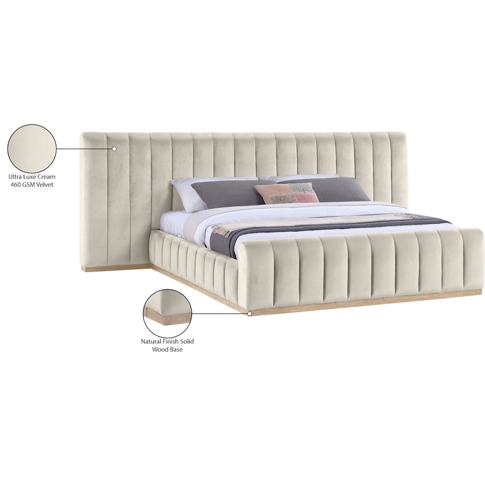 Amara Cream Velvet Upholstered King Bed. Picture 10