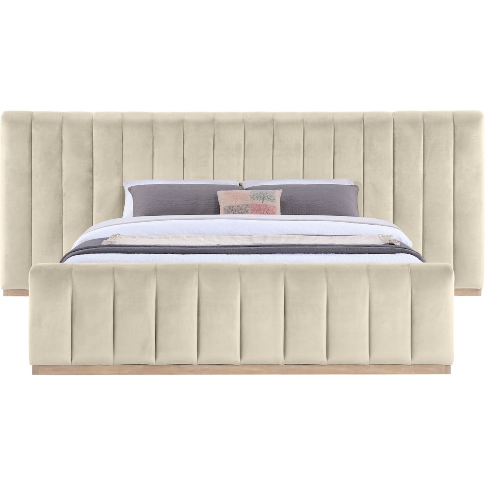 Amara Cream Velvet Upholstered King Bed. Picture 2