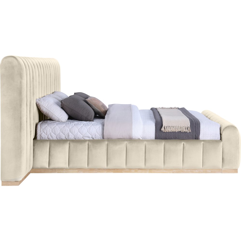Amara Cream Velvet Upholstered King Bed. Picture 8