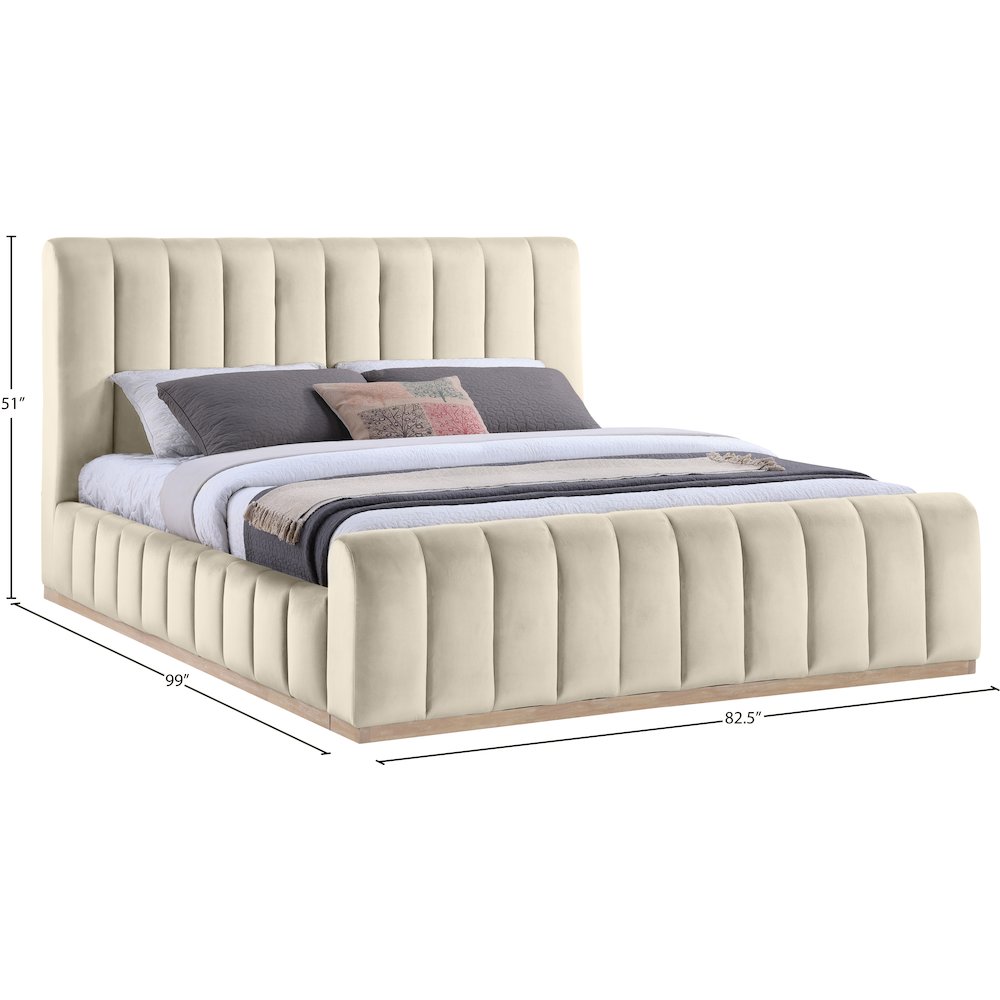 Amara Cream Velvet Upholstered King Bed. Picture 9