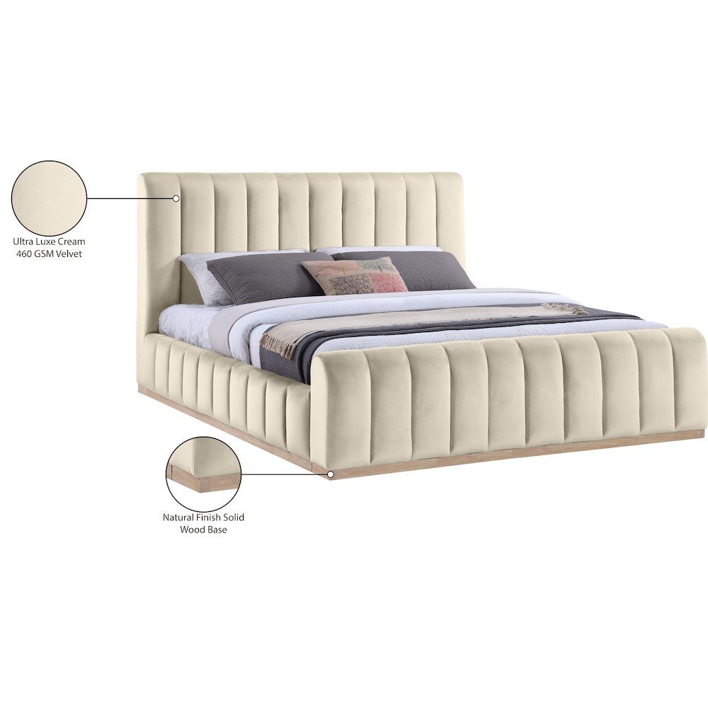 Amara Cream Velvet Upholstered King Bed. Picture 10