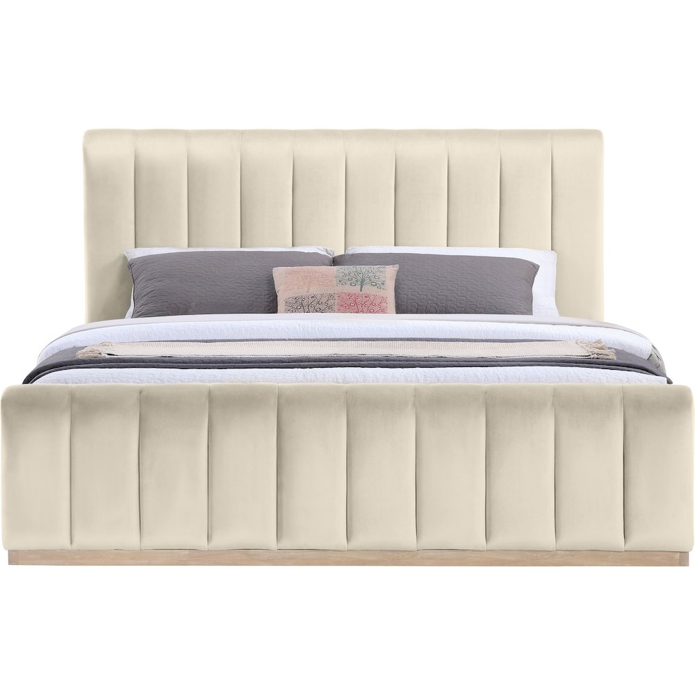 Amara Cream Velvet Upholstered King Bed. Picture 2