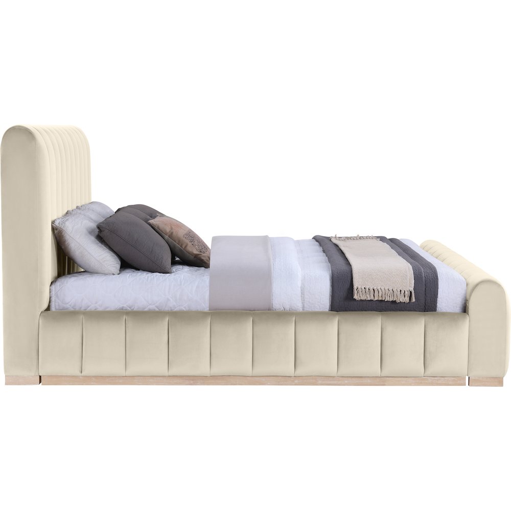 Amara Cream Velvet Upholstered King Bed. Picture 8