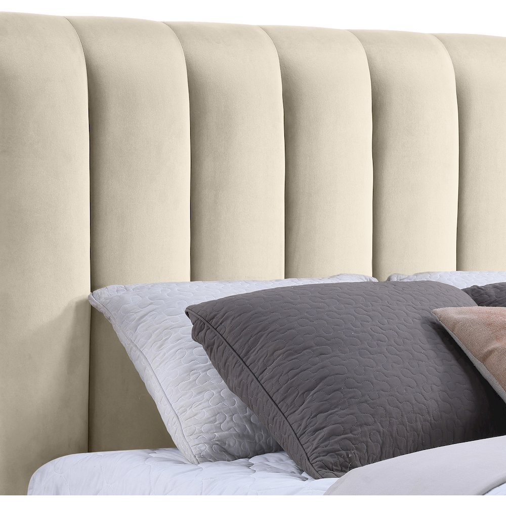 Amara Cream Velvet Upholstered King Bed. Picture 5