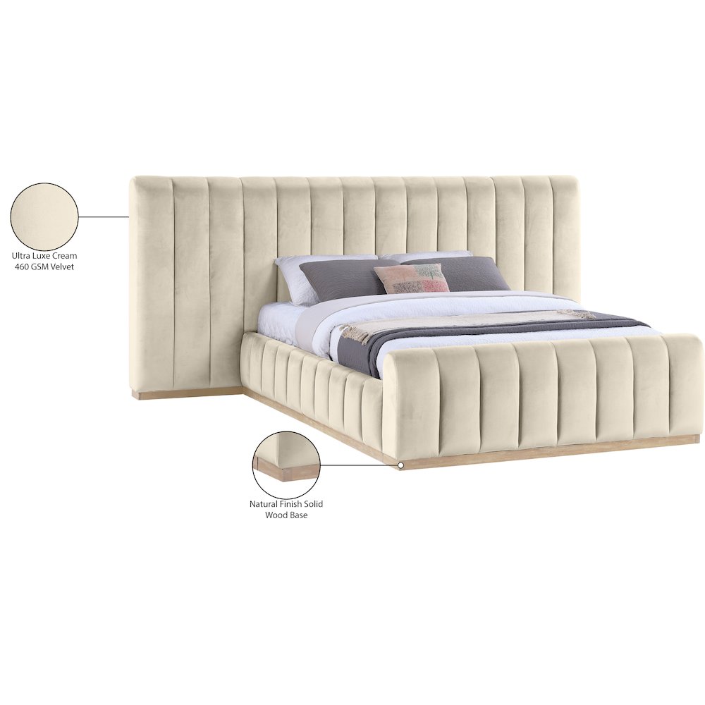 Amara Cream Velvet Upholstered Queen Bed. Picture 10