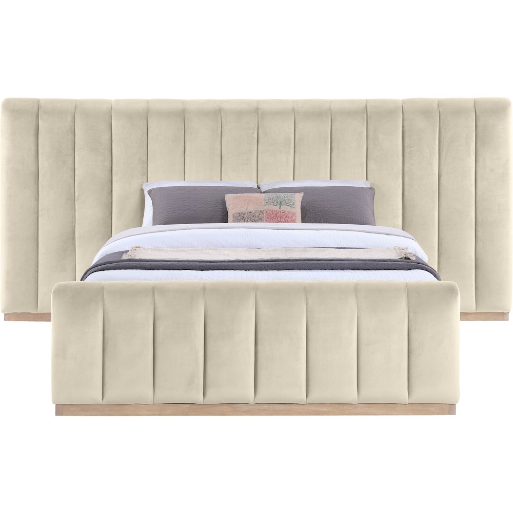 Amara Cream Velvet Upholstered Queen Bed. Picture 2