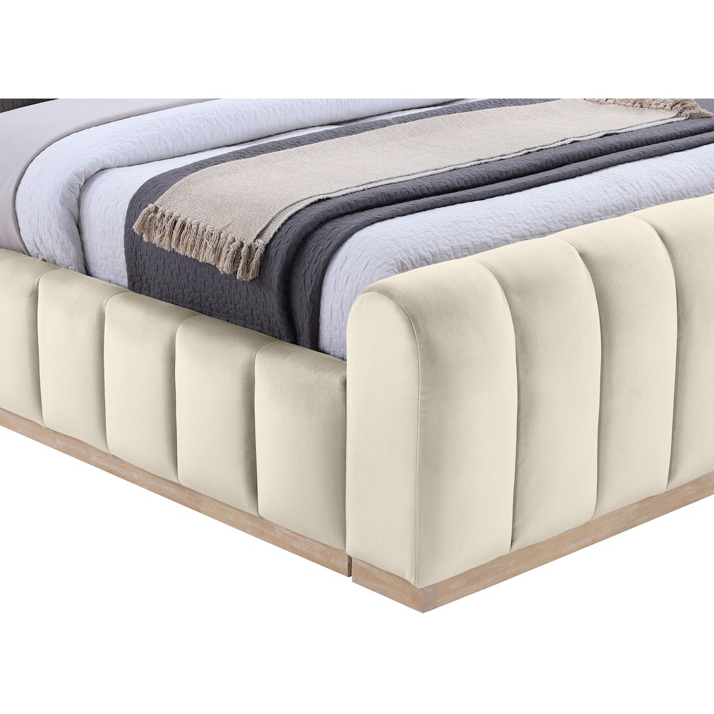 Amara Cream Velvet Upholstered Queen Bed. Picture 4