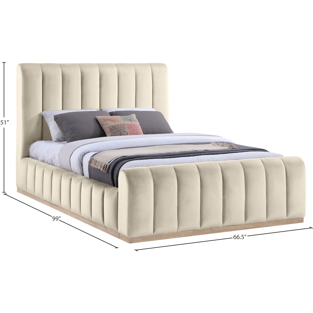 Amara Cream Velvet Upholstered Queen Bed. Picture 9
