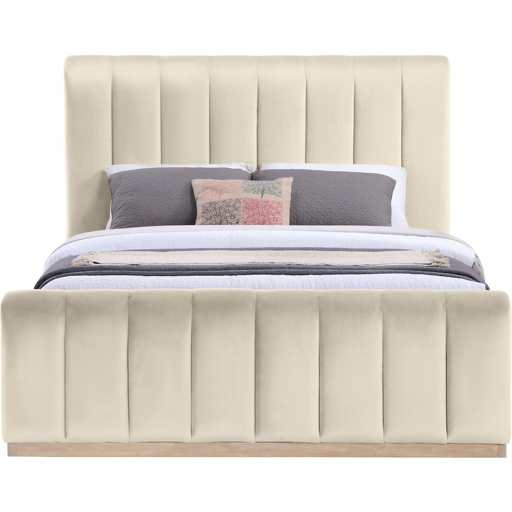 Amara Cream Velvet Upholstered Queen Bed. Picture 2