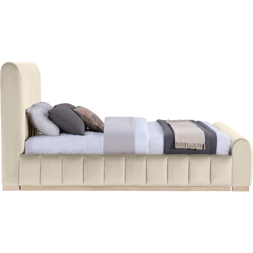 Amara Cream Velvet Upholstered Queen Bed. Picture 8