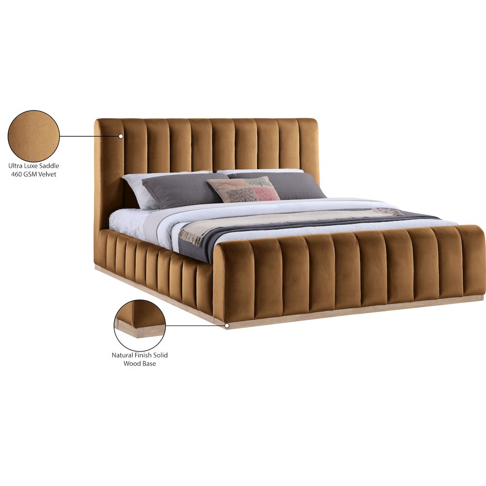 Amara Saddle Velvet Upholstered King Bed. Picture 10