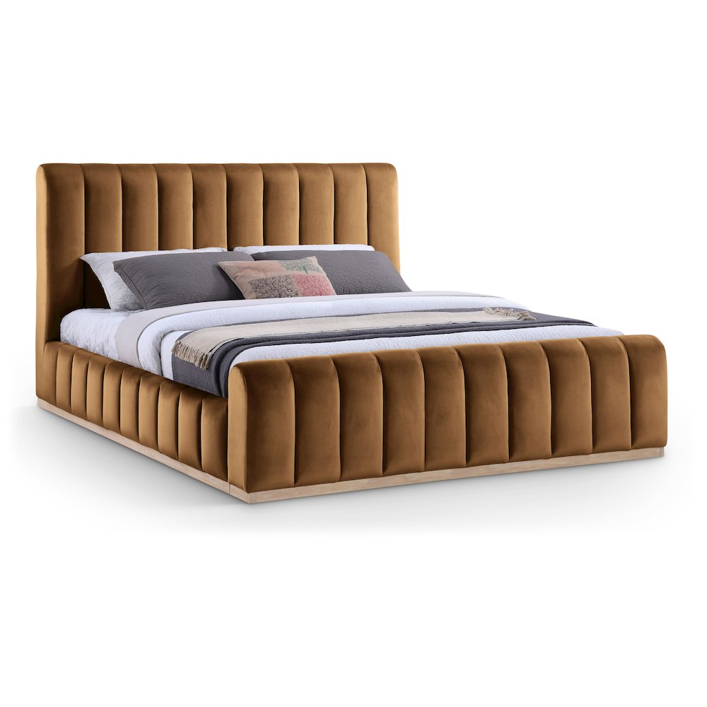 Amara Saddle Velvet Upholstered King Bed. Picture 1