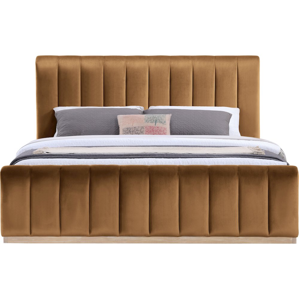 Amara Saddle Velvet Upholstered King Bed. Picture 2