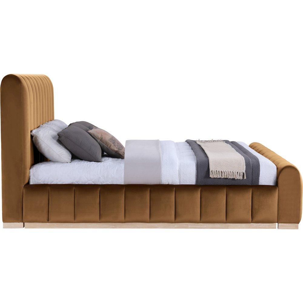 Amara Saddle Velvet Upholstered King Bed. Picture 8