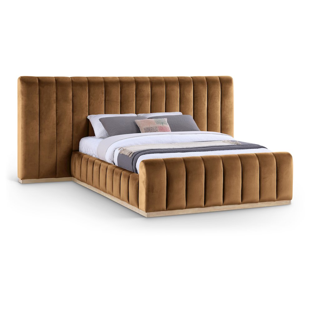 Amara Saddle Velvet Upholstered Queen Bed. Picture 1