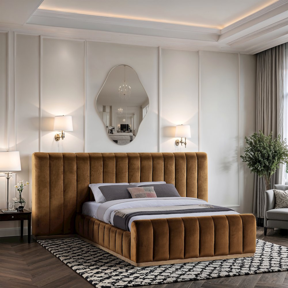 Amara Saddle Velvet Upholstered Queen Bed. Picture 7