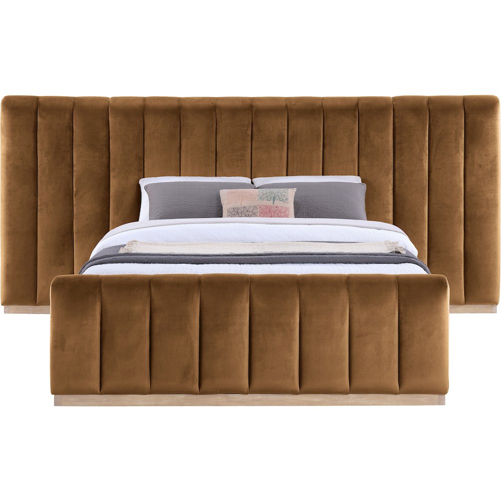 Amara Saddle Velvet Upholstered Queen Bed. Picture 2