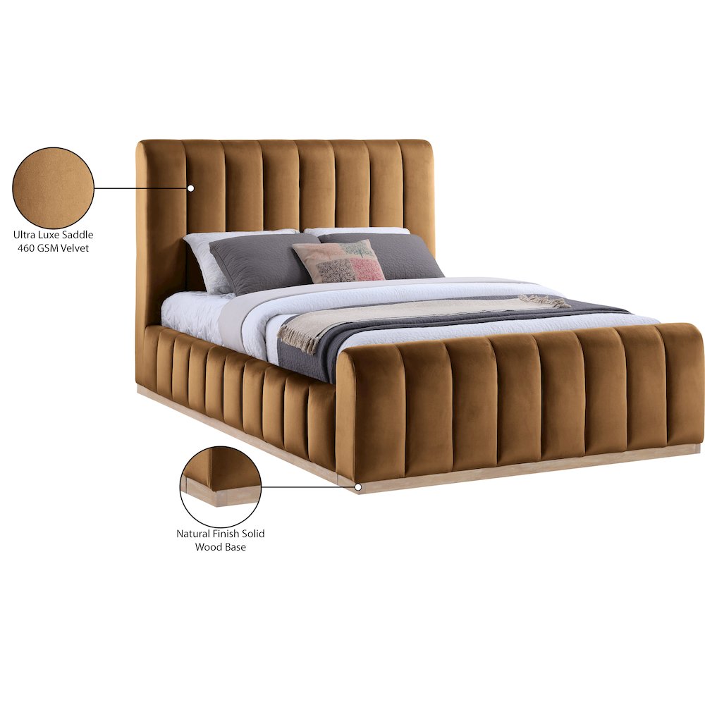 Amara Saddle Velvet Upholstered Queen Bed. Picture 10