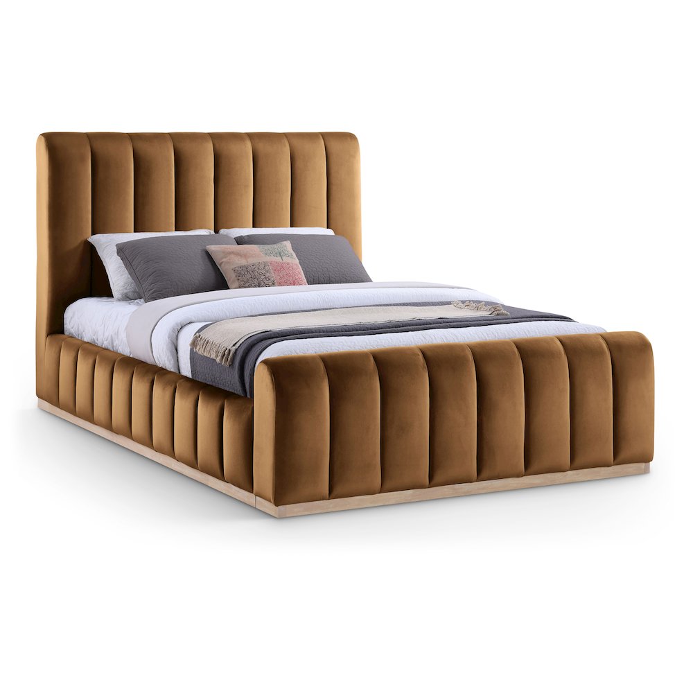 Amara Saddle Velvet Upholstered Queen Bed. Picture 1
