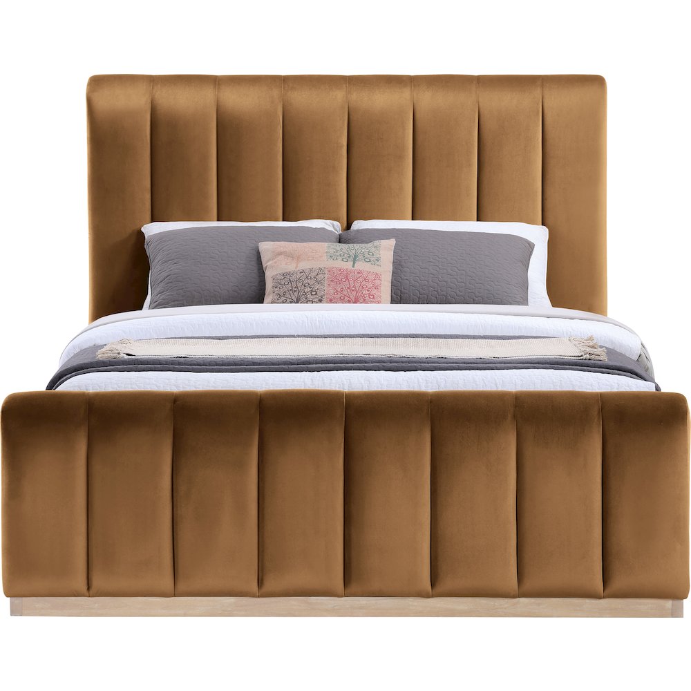 Amara Saddle Velvet Upholstered Queen Bed. Picture 2