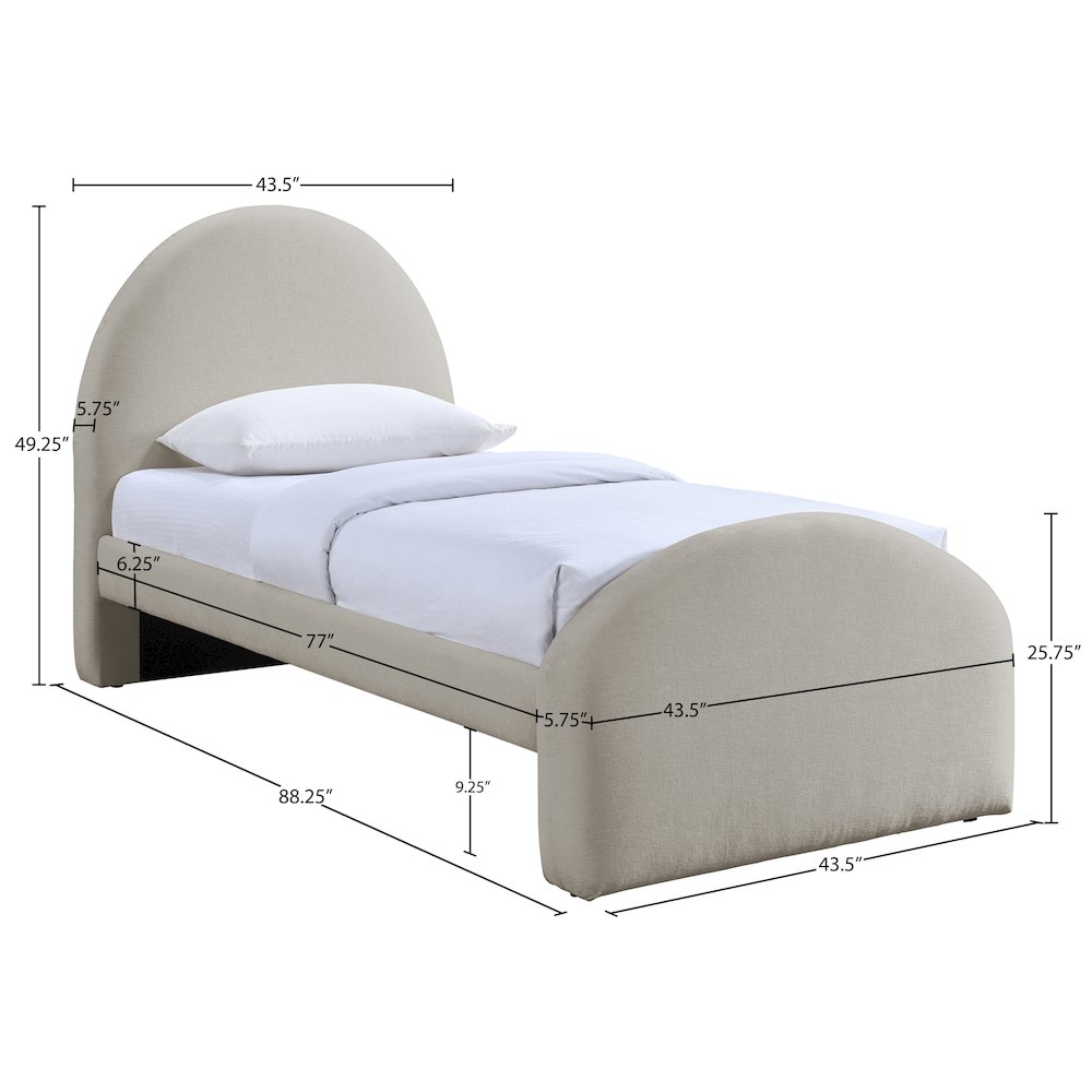 Andaz Beige Chenille Fabric Upholstered Twin Bed. Picture 9