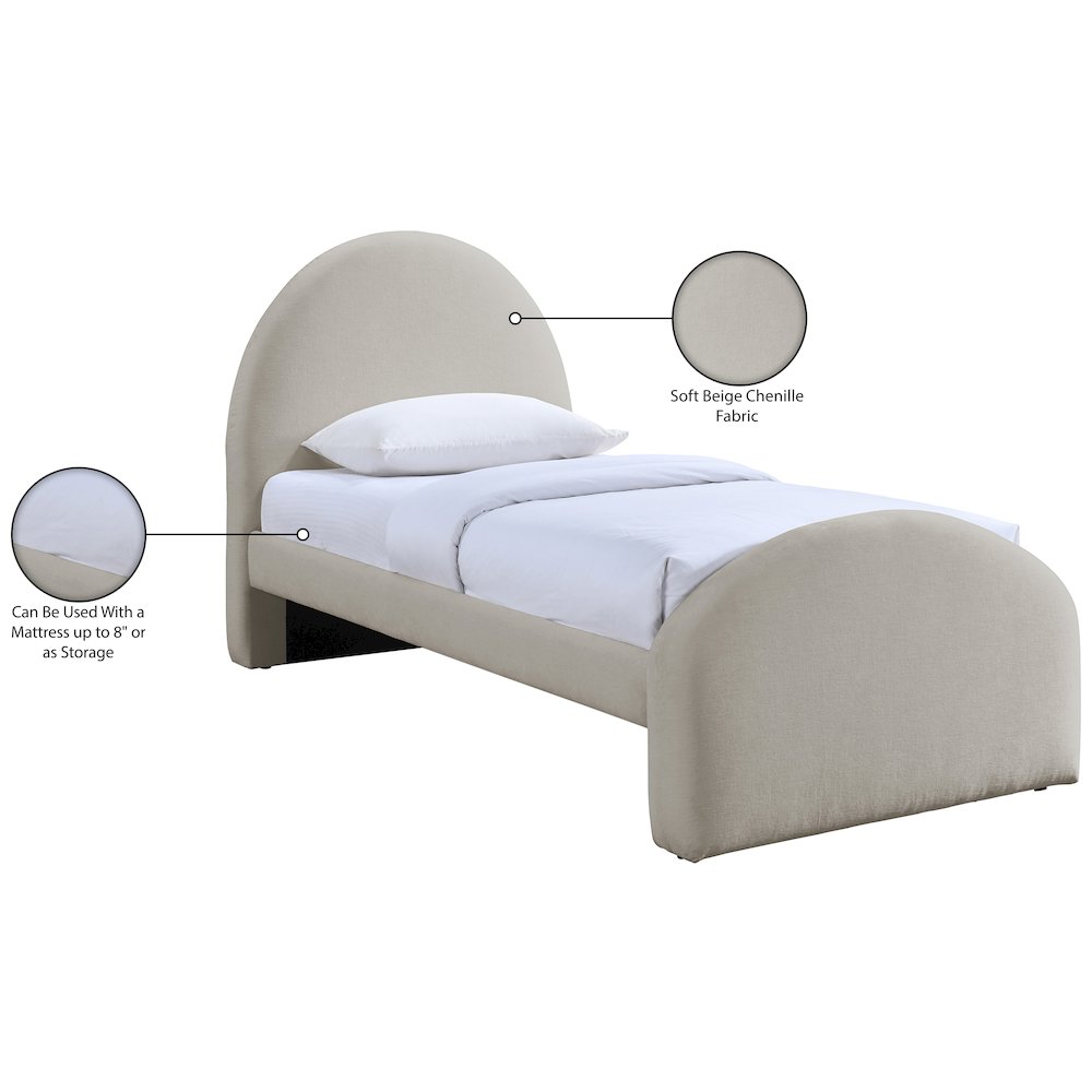 Andaz Beige Chenille Fabric Upholstered Twin Bed. Picture 10