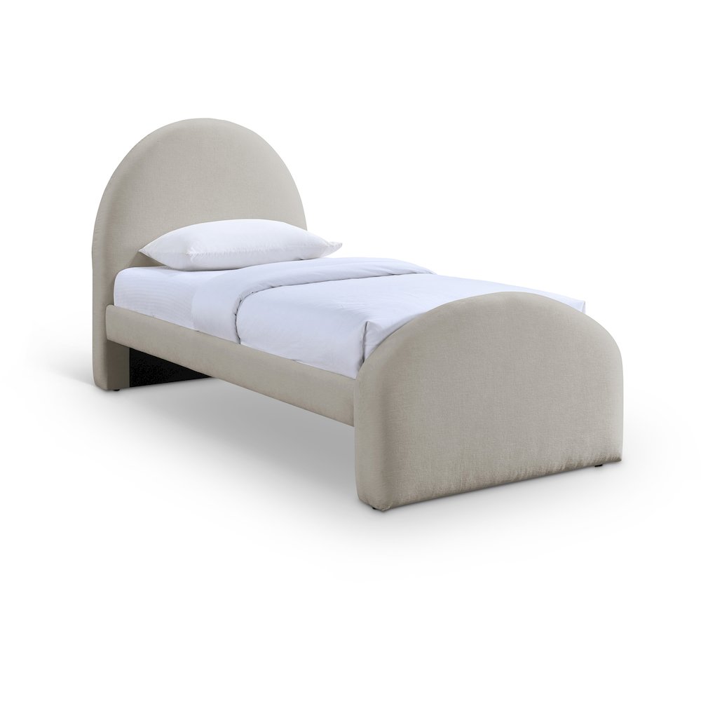 Andaz Beige Chenille Fabric Upholstered Twin Bed. Picture 1