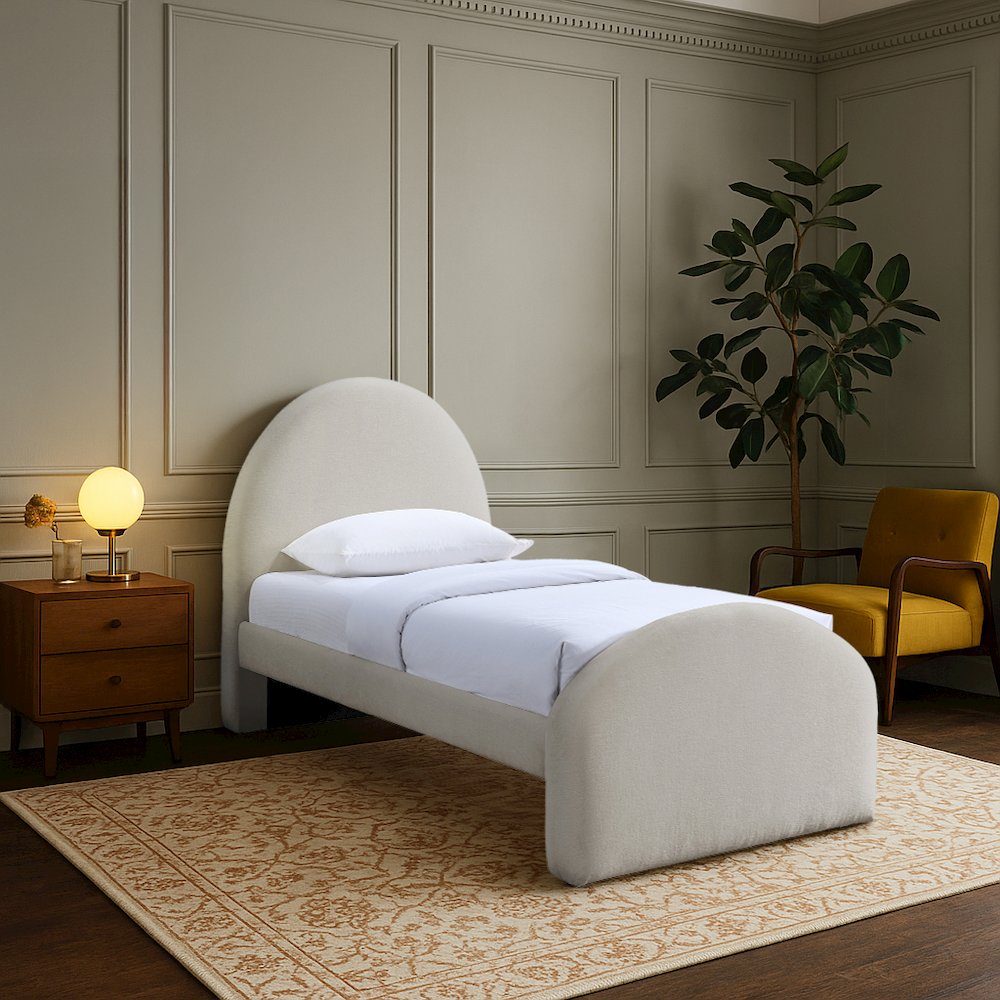 Andaz Beige Chenille Fabric Upholstered Twin Bed. Picture 7