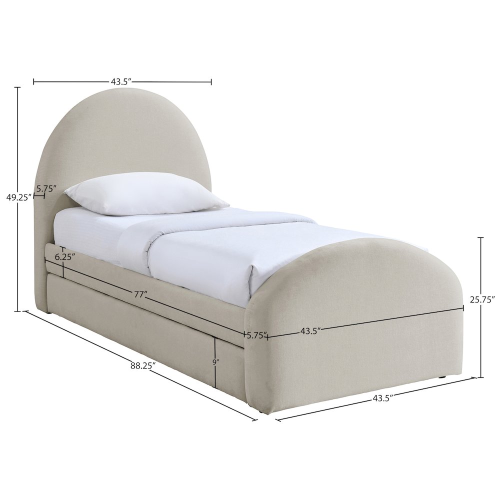 Andaz Beige Chenille Fabric Upholstered Twin Trundle Bed. Picture 9