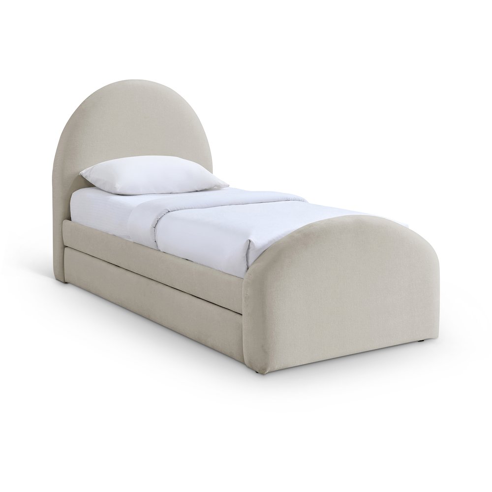 Andaz Beige Chenille Fabric Upholstered Twin Trundle Bed. Picture 1