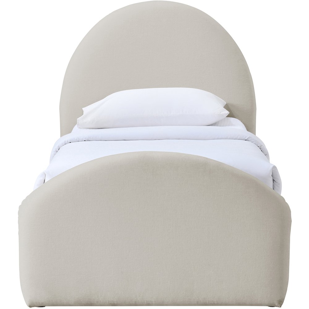Andaz Beige Chenille Fabric Upholstered Twin Trundle Bed. Picture 2
