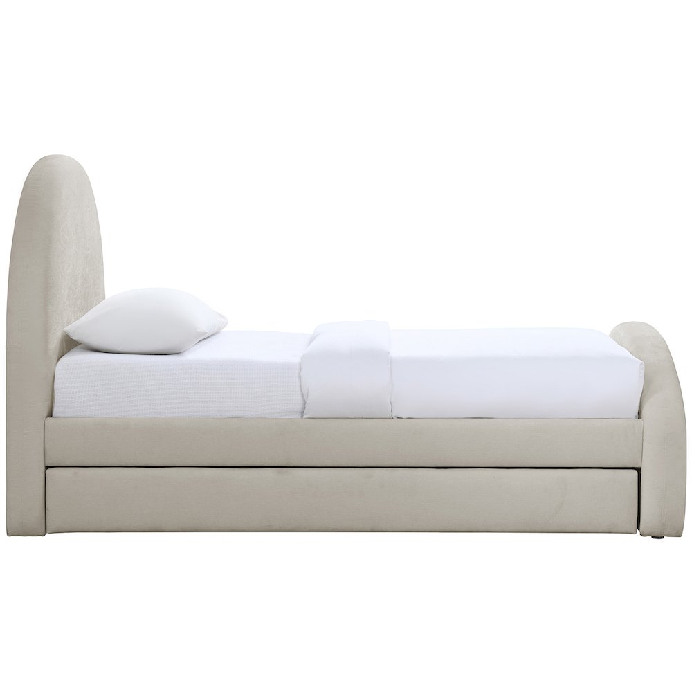 Andaz Beige Chenille Fabric Upholstered Twin Trundle Bed. Picture 8