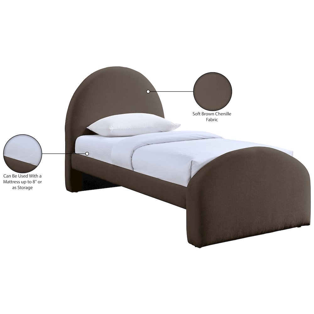Andaz Brown Chenille Fabric Upholstered Twin Bed. Picture 10