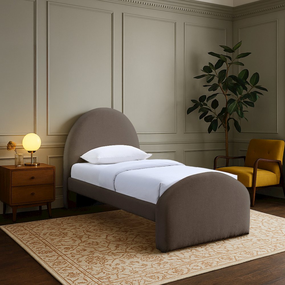 Andaz Brown Chenille Fabric Upholstered Twin Bed. Picture 7