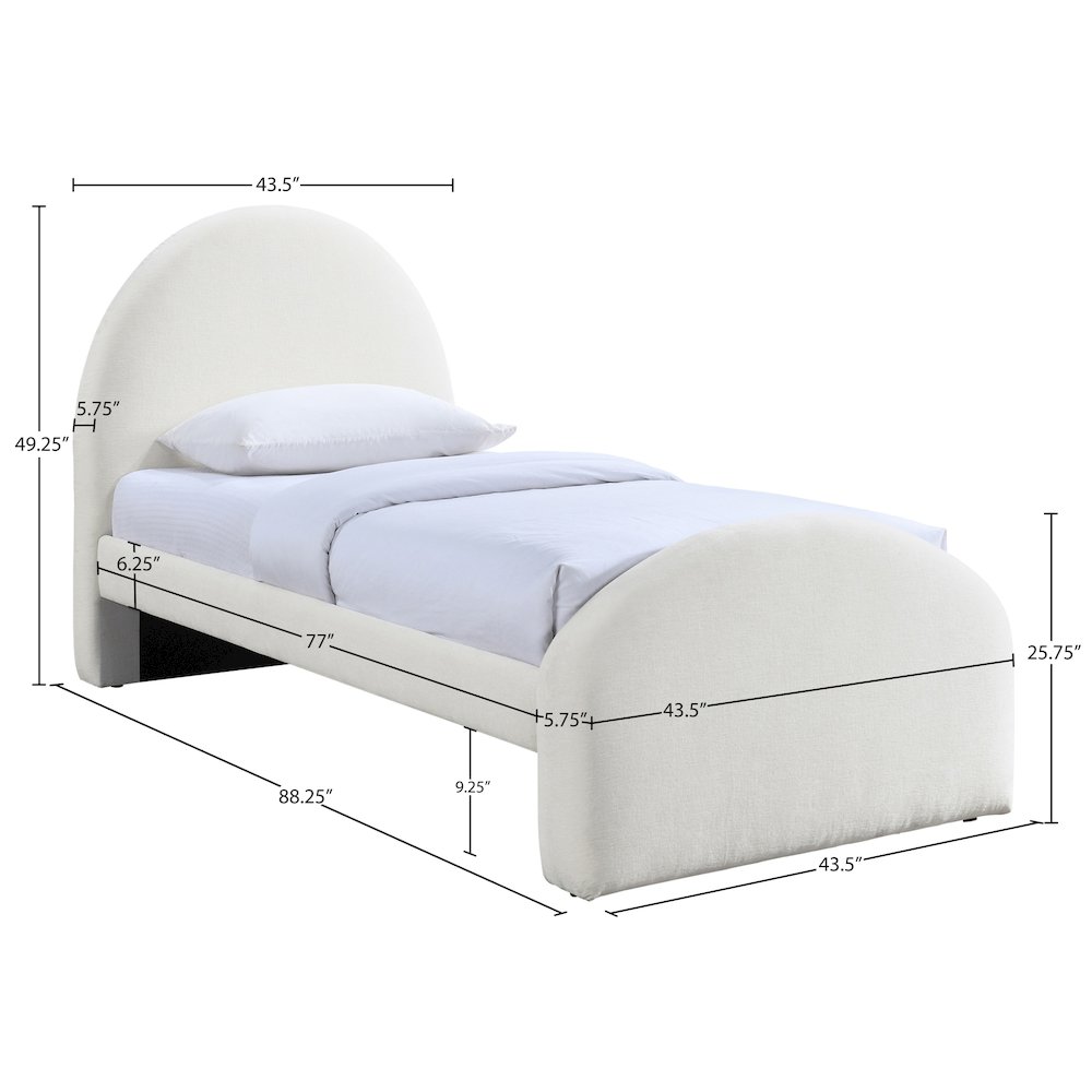 Andaz Cream Chenille Fabric Upholstered Twin Bed. Picture 9