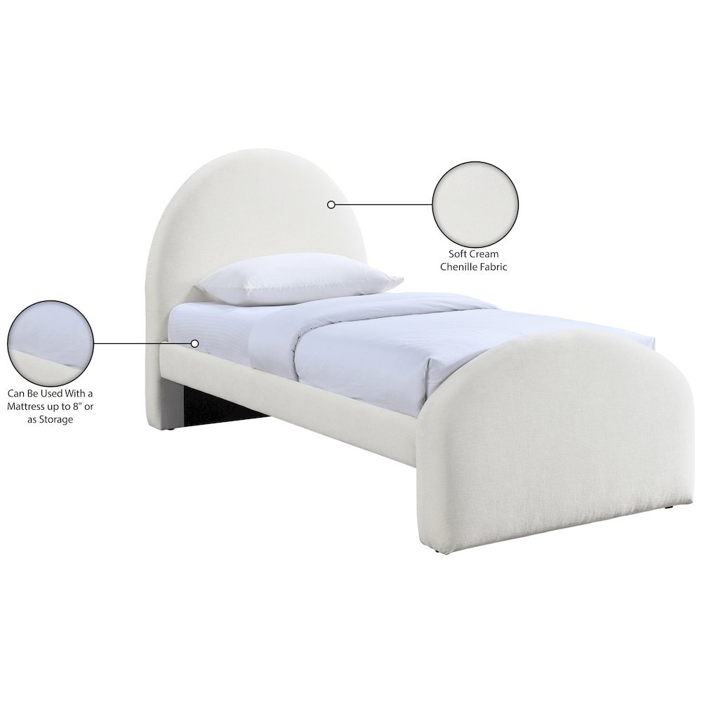 Andaz Cream Chenille Fabric Upholstered Twin Bed. Picture 10