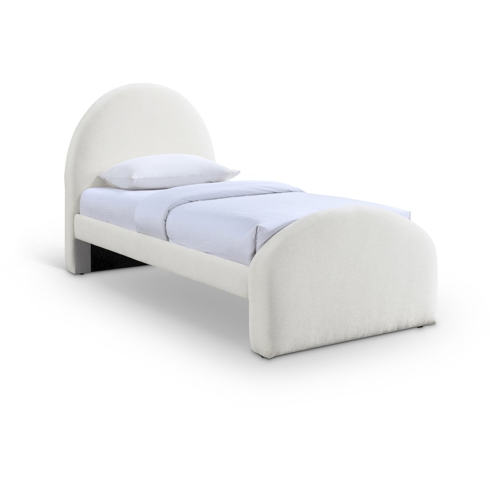 Andaz Cream Chenille Fabric Upholstered Twin Bed. Picture 1