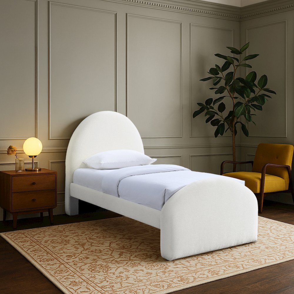 Andaz Cream Chenille Fabric Upholstered Twin Bed. Picture 7
