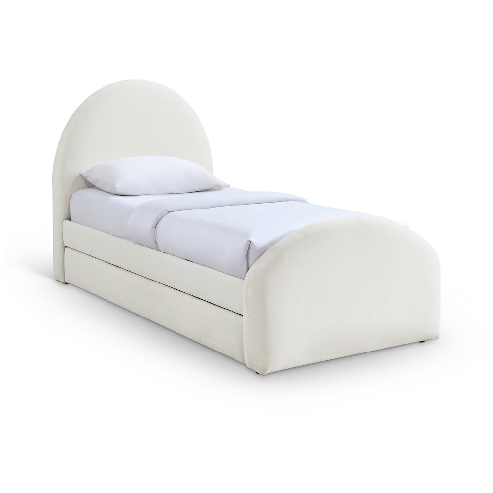 Andaz Cream Chenille Fabric Upholstered Twin Trundle Bed. Picture 1