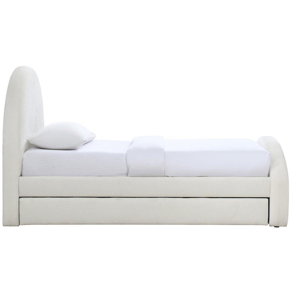 Andaz Cream Chenille Fabric Upholstered Twin Trundle Bed. Picture 8