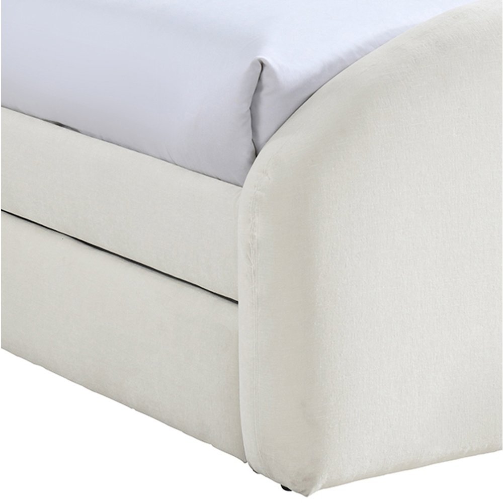 Andaz Cream Chenille Fabric Upholstered Twin Trundle Bed. Picture 4