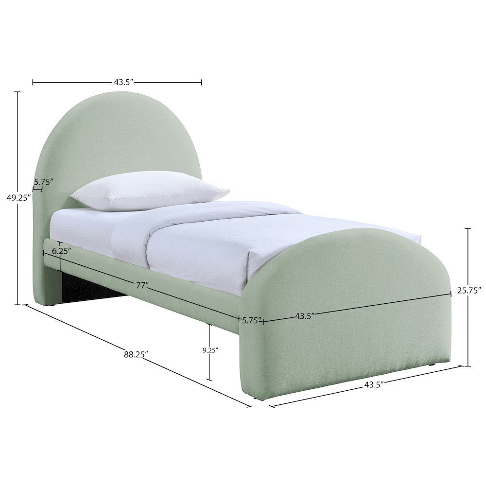 Andaz Mint Chenille Fabric Upholstered Twin Bed. Picture 9