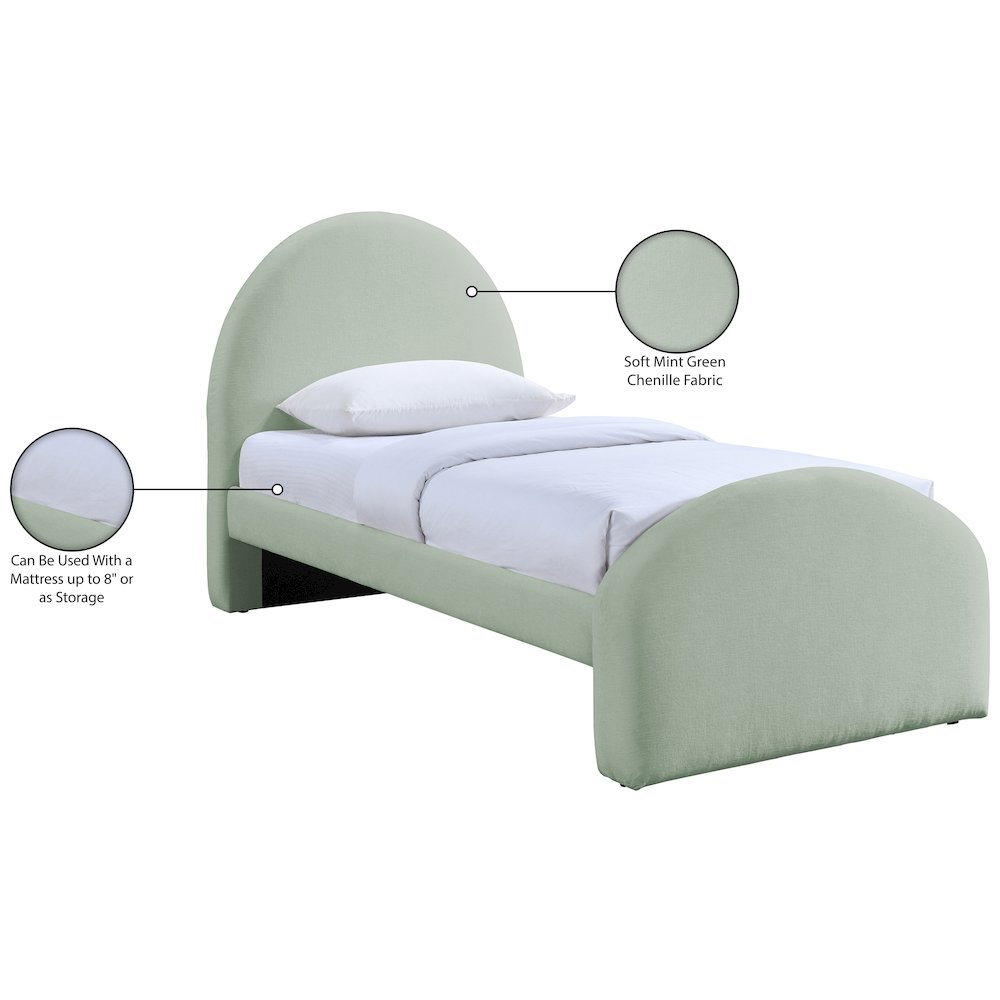Andaz Mint Chenille Fabric Upholstered Twin Bed. Picture 10