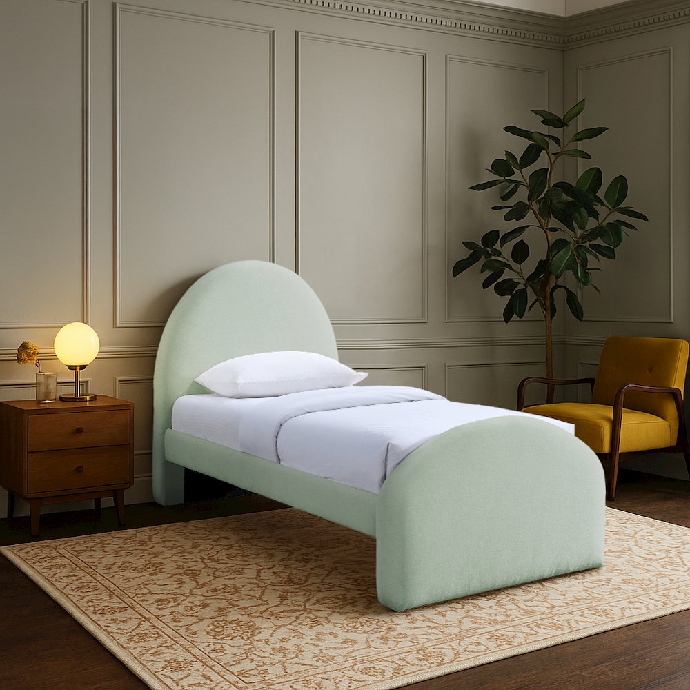Andaz Mint Chenille Fabric Upholstered Twin Bed. Picture 7